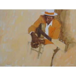 Swedish School Of The 20th Century “portrait Of A Musician With A Guitar” By Yrjö Edelmann (1941-2016)