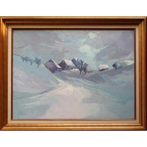 French School Of The 20th Century “snowy Landscape” Roger Keiflin (1949).