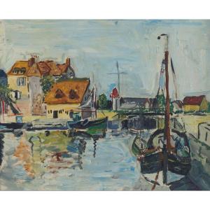 French And Post-impressionist School Of The 20th Century “port Of Honfleur” By Anonymous.