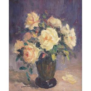 French School, Post-impressionist Of Rouen, 20th Century “bouquet Of Roses” By Suzanne Deschamp