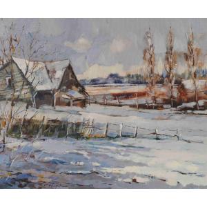 French Norman School, 20th Century Post-impressionist "snow At Dusk" By Jp Fouache.
