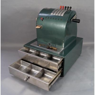 French Hugin Brand Cash Register In Patinated Metal, Early Twentieth.