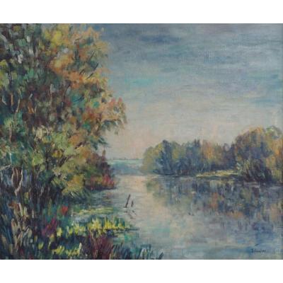 French School, Post-impressionist Twentieth “criquebeuf Sur Seine” By Denise Hucher.