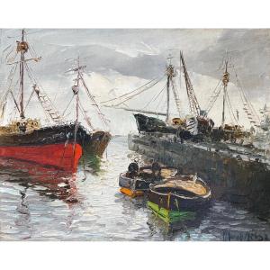 Early 20th Century School “marine, Port Scene” By Signature To Decipher.