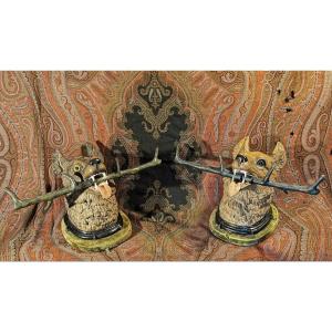 Bridle Door - Terracotta Sculpture - Dog Head - Wolf  (curiosity / Decoration) 19th Century