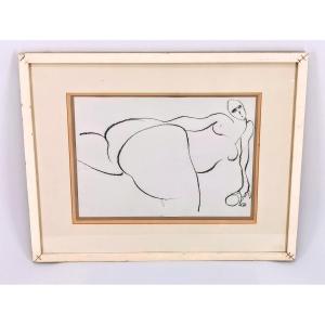 Drawing Frame - Black Stone On Paper - Artistic Nude - 20th Century School