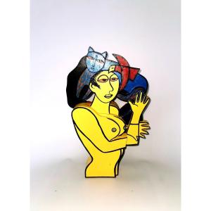 Polychrome Wood Sculpture - 21st - Work And Creation Of The Artist " Corneille " (1922-2010)