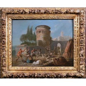 "l'attaque des bandits", par Jean-baptiste Couloir (1670-1735)