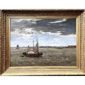 Fishermen On The Scheldt, Oil On Canvas.