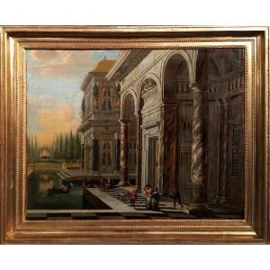 "baroque Palace Peristyles Animated With Figures", Jan Baptist Van Der Straeten, Circa 1690