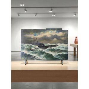 Oil On Canvas - Defense Torpedo Boat - Navy