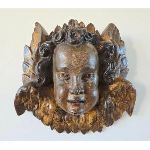 Angel's Head - Polychrome Wood - 18th Century