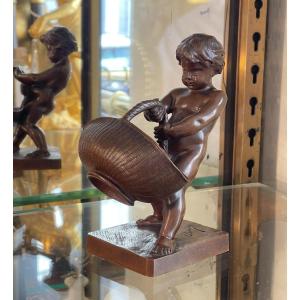 Little Boy With A Basket - Barrias Sculptor, Barbedienne Founder 