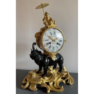 Important Elephant Clock Signed Lépine 
