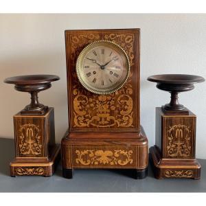 Clock And Its Marquetry Fittings From The Charles X Period
