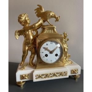 "au Coq" Clock In Gilded Bronze And Marble 