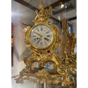 Large Louis XV Style Gilt Bronze Wall Clock 
