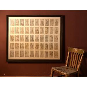 Very Large Framed Set Of 50 Mantegna Tarot Cards