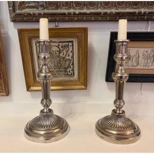 18th Century Louis XVI Silvered Bronze Candlestick/torch 