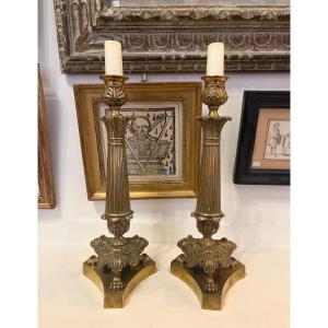 Empire Style Bronze Torch Candlestick