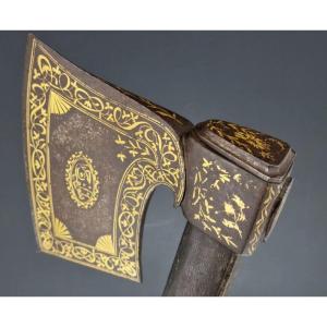 Pair Of Qajar Tabarzine Combat Axes Indo Persian Ottoman Ax Eighteenth