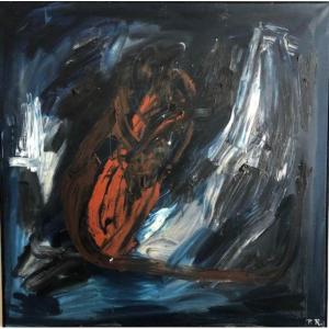 Oil On Canvas Lyrical Abstraction Danish Work From The 80s Monogram Pr Large Format (2)