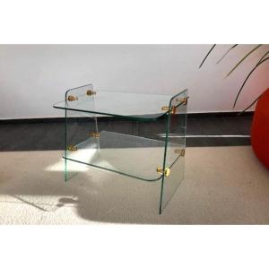 Double-side Glass Side Table (modernist Design By Jacques Dumond) 1950-1960