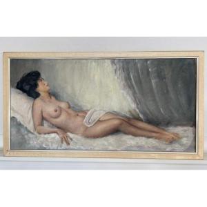 Oil On Canvas Female Nude By Jules Gustave Lempereur (domergue Spirit - Belgian School) 1950