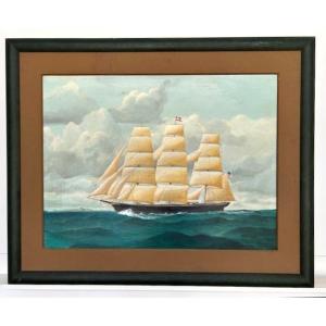Large Oil On Panel By Ivan Good (belgian Painter 1930-2019) American Marine-sailboat 20th Century