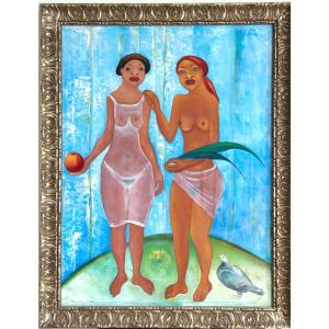 Large Oil On Canvas By Fritzner Alphonse (1938 - 2006) Haitian School Of The 20th Century