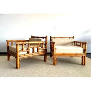 Pair Of Dal Vera Armchairs Circa 1970, Italian Design (rattan Style Audoux Minet - Sognot ...)