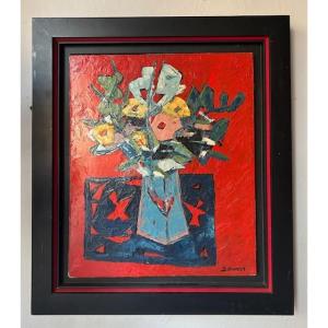 Still Life With Flowers By Bernard Vincent (1970-1980) Figurative Impressionist 