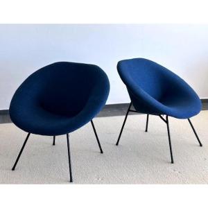 Pair Of Designer Armchairs By Claude Vassal Circa 1950 (guariche - Paulin - Mategot Period...)
