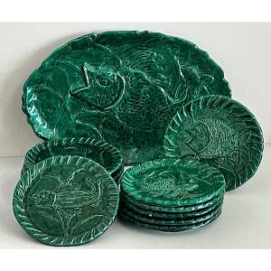 Ceramic Fish Service Signed Jerome Massier Vallauris (circa 1950 Capron - Jouve...)