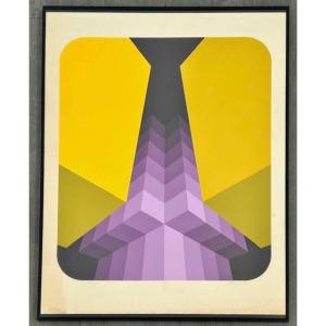 Screen Print On Paper By Marko Spalatin 1970 (op Art, Abstract Constructivism, Vasarely...)