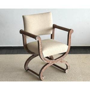 Rare Curule Chair Designed By Felix Davin Circa 1930-1940 (decoration Lenoble-royere-arbus)
