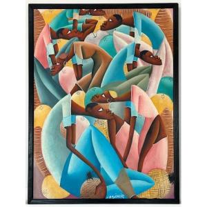 Large Oil On Canvas Signed Casimir (laurent Casimir?) Dating From 1970-1980 (haitian School)
