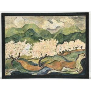 Large Oil On Canvas Post-expressionist Landscape Signed A Glatz From 1970.