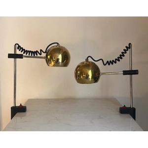 Pair Of Brass Desk/bedside Lamps Circa 1970 (design - Decoration - Reggiani...)