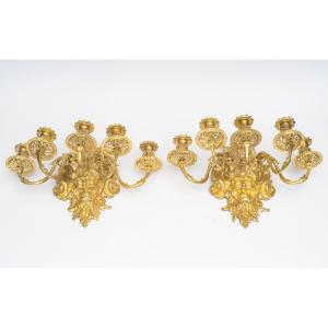 Pair Of Louis XIV Style Sconces With Satyr Heads