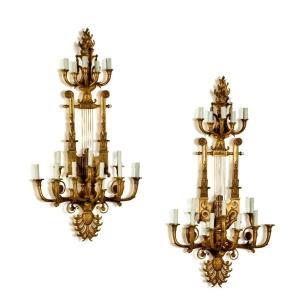 Pair Of Monumental Palace Sconces In The Empire Style