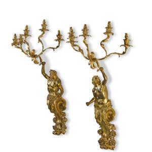 Large Pair Of Sconces After Francesco Ladatte 19th Century