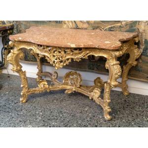 Important Palace Console In Gilded Wood Genoa 19-20th Century
