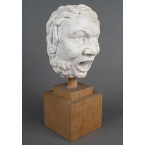 White Marble Fountain Mouth Drainer With Faun Head 19th Century Italy