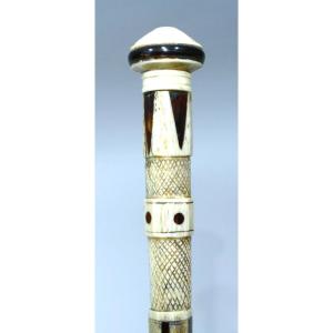 19th Century Sailor's Cane In Walrus, Whale Bone And Tortoise Shell