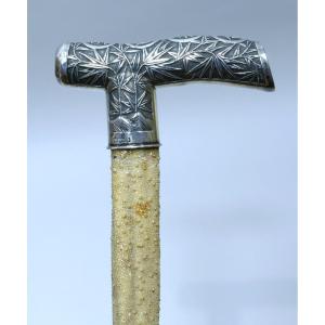 19th Century Cane With Silver Handle And Manta Ray Tail Shaft