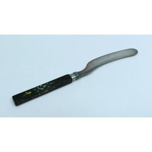 Butter Knife With Rare Painted Lacquer Handle Datable Around 1860