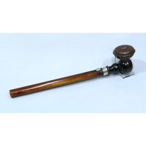 Short Opium Pipe In Horn And Ivory With A Heavily Patina, Dated To The 19th Century