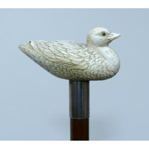 19th Century Collectible Cane With A Handle Depicting A Duck With Folded Wings