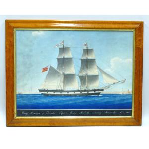 Watercolor Representing A Brig Off The Coast Of Marseille Signed Pellegrin Dated 1854